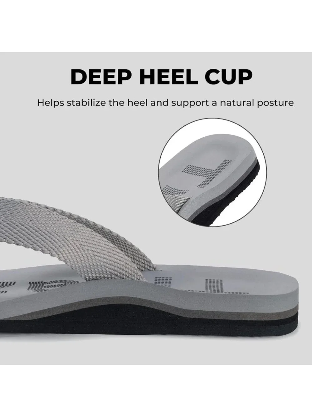 Men's Light Grey Flip Flops With Arch Support Summer Outdoor Beach Sandals